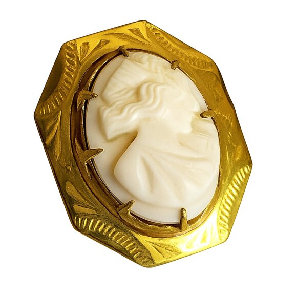 Antique Victorian 10K Plate Cameo Shell Brooch - Picture 1 of 9